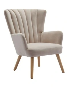 Velvet Wingback Modern Accent Chair with Four Wood Legs, Shell Back Comfy Armchair, Beige