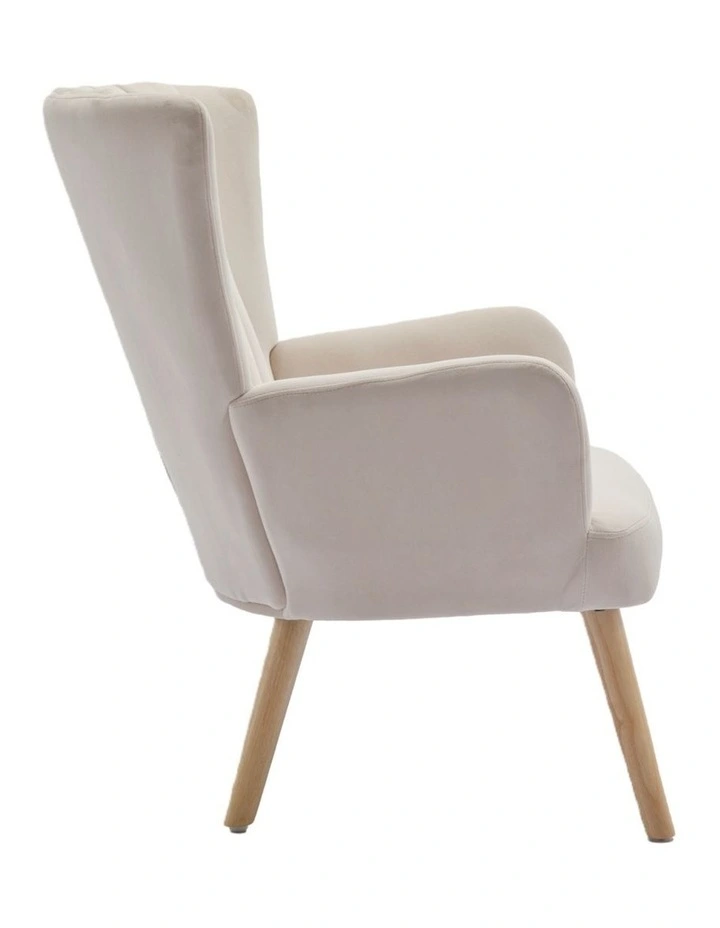 Velvet Wingback Modern Accent Chair with Four Wood Legs, Shell Back Comfy Armchair, Beige image 4