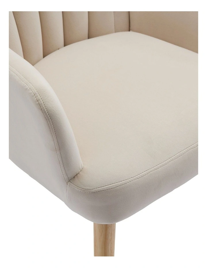 Velvet Wingback Modern Accent Chair with Four Wood Legs, Shell Back Comfy Armchair, Beige image 5