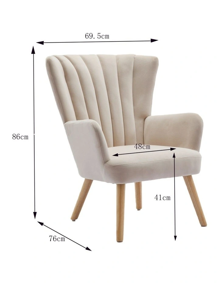 Velvet Wingback Modern Accent Chair with Four Wood Legs, Shell Back Comfy Armchair, Beige image 7