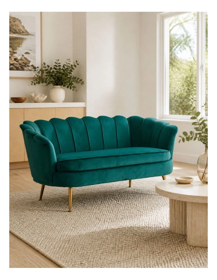 Modern Shell Back 2-Seater Sofa, Comfy Upholstered Small Love Seat Couch image 2