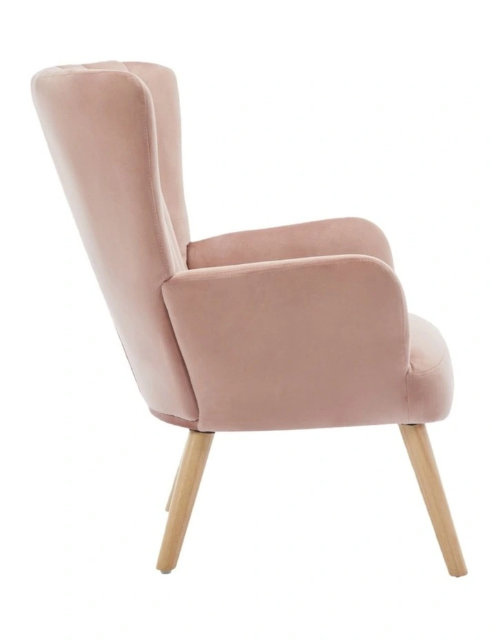 Velvet Wingback Modern Accent Chair with Four Wood Legs, Shell Back Comfy Armchair, Pink image 4