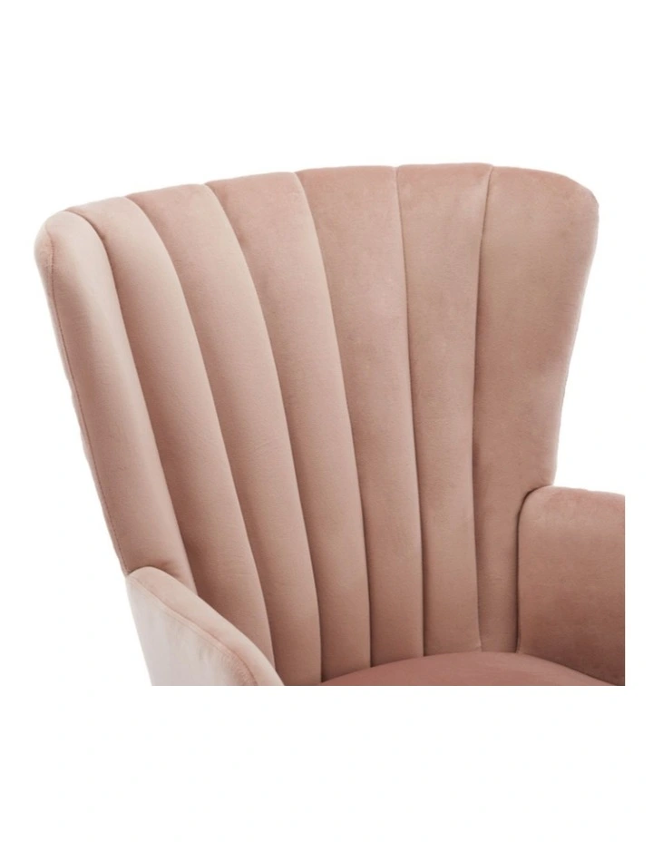 Velvet Wingback Modern Accent Chair with Four Wood Legs, Shell Back Comfy Armchair, Pink image 5