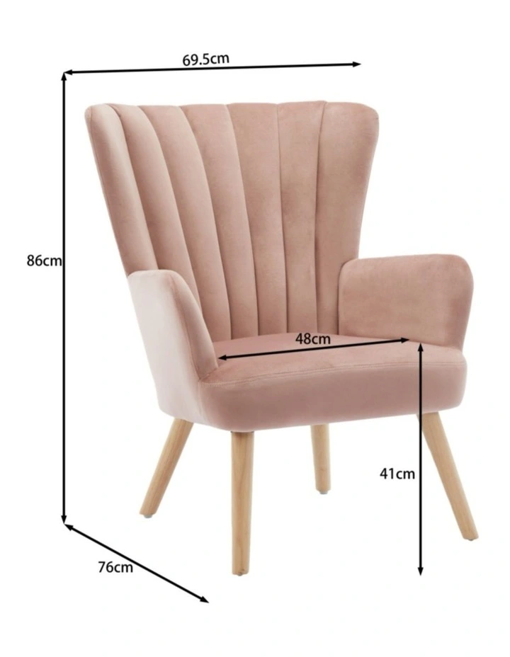 Velvet Wingback Modern Accent Chair with Four Wood Legs, Shell Back Comfy Armchair, Pink image 7