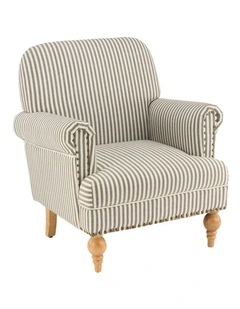Striped Linen Fabric Accent Chair, Modern Farmhouse Upholstered Armchair with Nailhead Trim