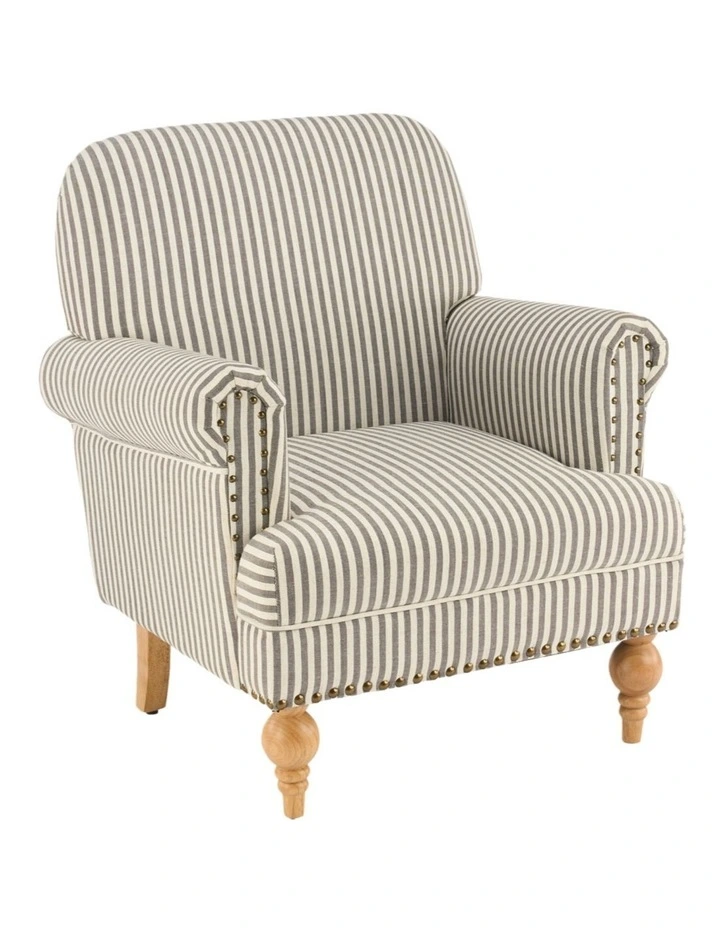 Striped Linen Fabric Accent Chair, Modern Farmhouse Upholstered Armchair with Nailhead Trim image 1