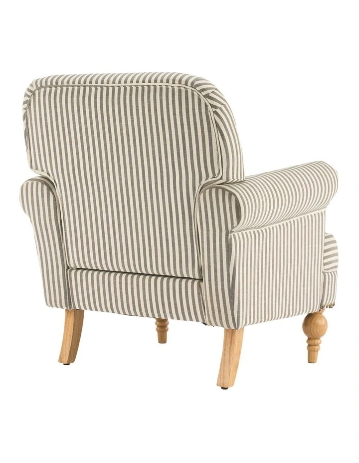 Striped Linen Fabric Accent Chair, Modern Farmhouse Upholstered Armchair with Nailhead Trim image 4
