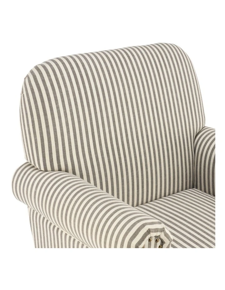 Striped Linen Fabric Accent Chair, Modern Farmhouse Upholstered Armchair with Nailhead Trim image 5