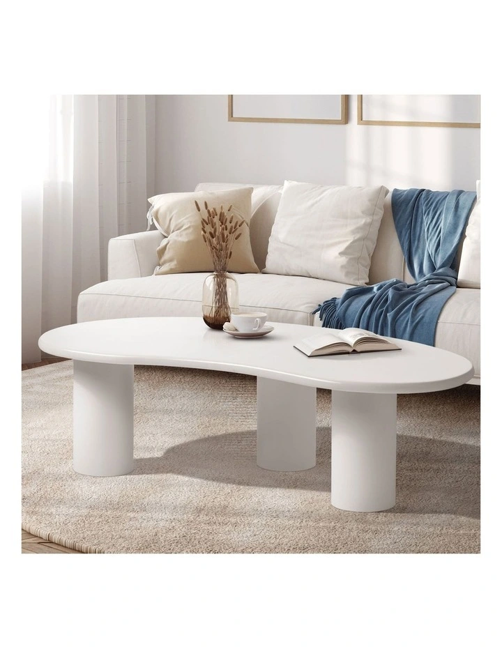 Oikiture Coffee Table Sofa Cafe Desk Side Tables Living Room Irregular White image 4