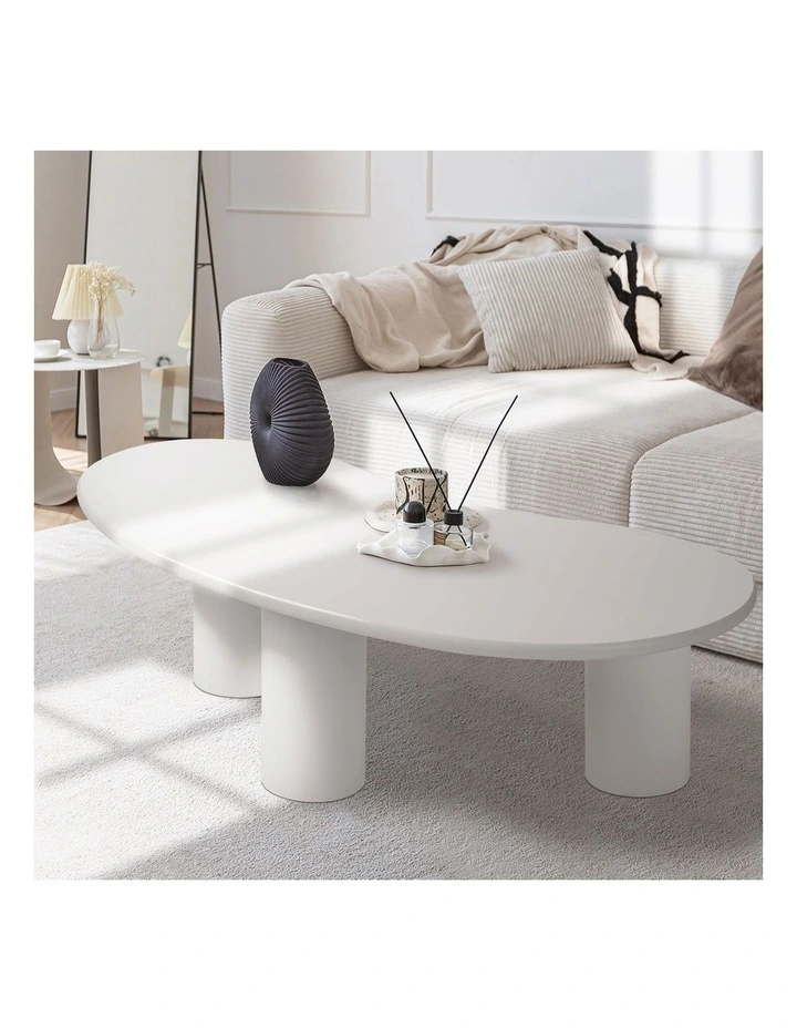 Oikiture Coffee Table Sofa Cafe Desk Side Tables Living Room Irregular White image 5