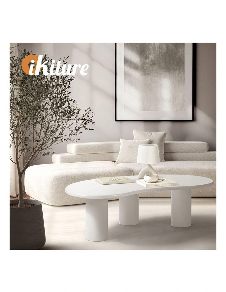 Oikiture Coffee Table Sofa Cafe Desk Side Tables Living Room Irregular White image 7