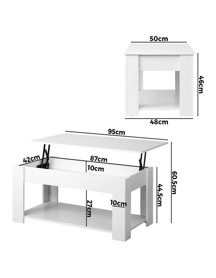Oikiture Coffee Table Lift Up Top Modern Tables Hidden Book Storage White image 3