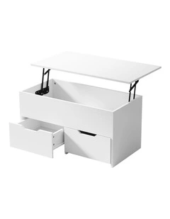 Oikiture Coffee Table Lift Up Top Hidden Storage Laptop Desk 2 Drawers White