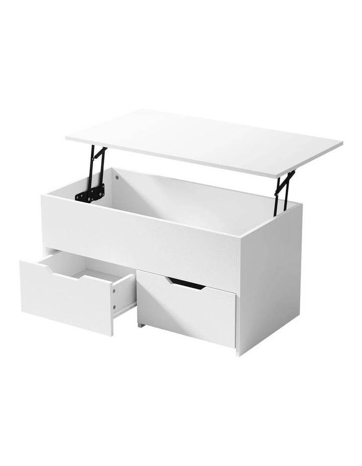 Oikiture Coffee Table Lift Up Top Hidden Storage Laptop Desk 2 Drawers White image 1