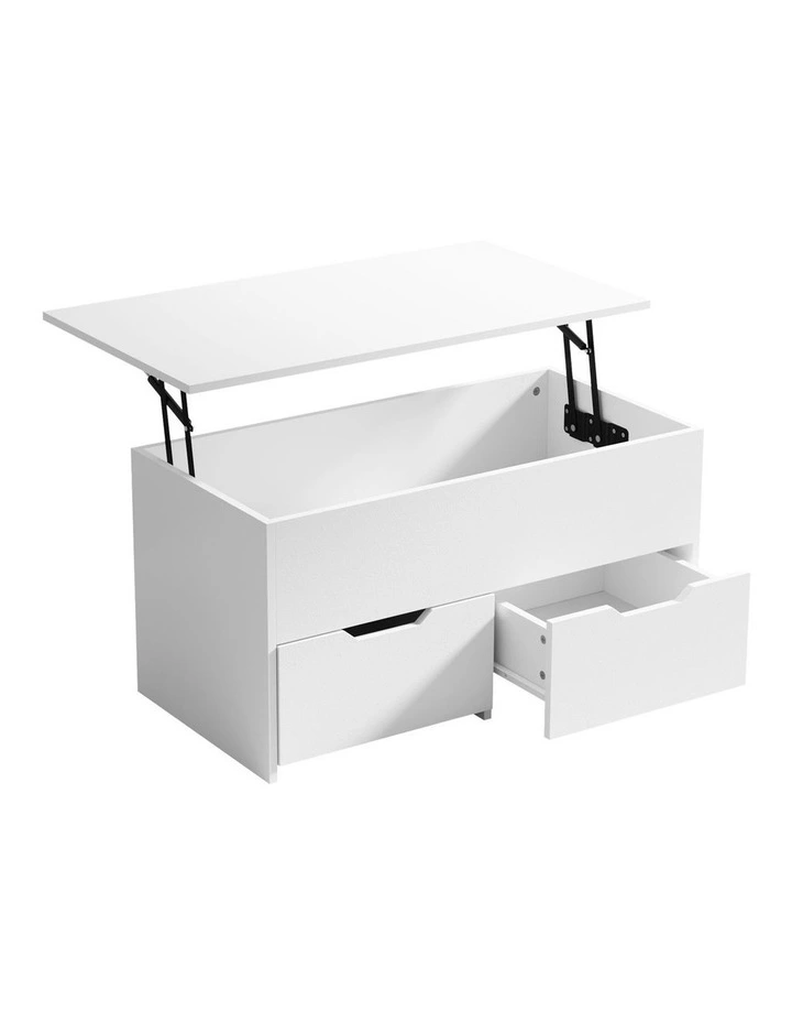 Oikiture Coffee Table Lift Up Top Hidden Storage Laptop Desk 2 Drawers White image 5