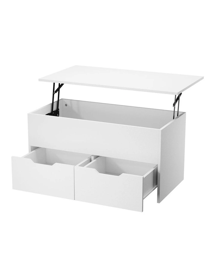 Oikiture Coffee Table Lift Up Top Hidden Storage Laptop Desk 2 Drawers White image 7