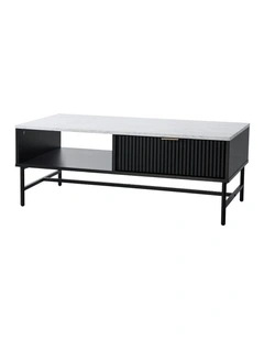 Oikiture Coffee Table 1 Drawer Sofa End Table Storage Shelf Black and White