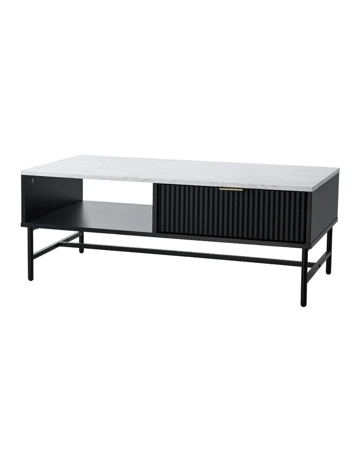 Oikiture Coffee Table 1 Drawer Sofa End Table Storage Shelf Black and White image 1