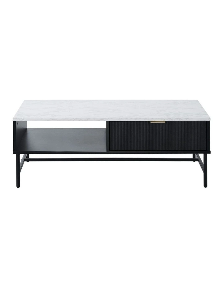 Oikiture Coffee Table 1 Drawer Sofa End Table Storage Shelf Black and White image 2