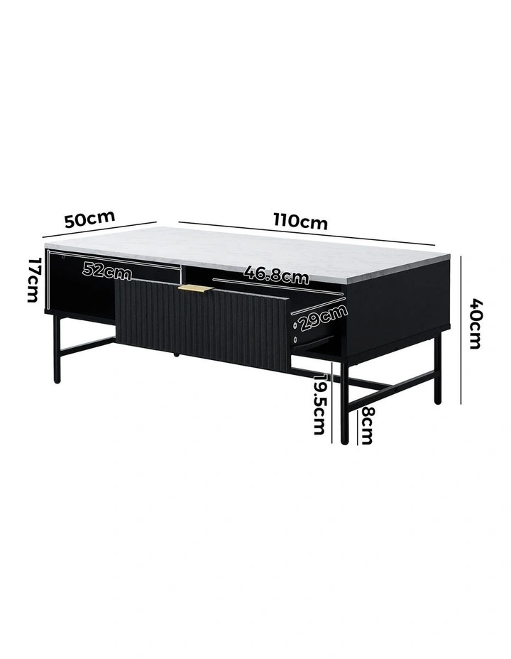 Oikiture Coffee Table 1 Drawer Sofa End Table Storage Shelf Black and White image 3