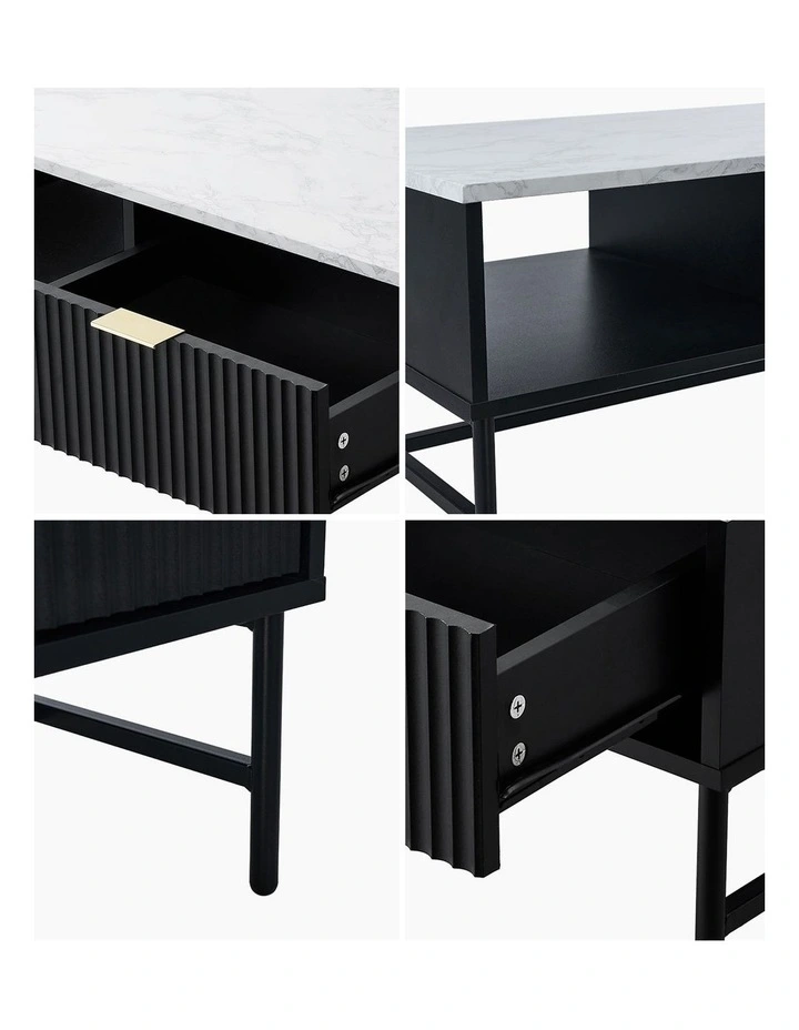 Oikiture Coffee Table 1 Drawer Sofa End Table Storage Shelf Black and White image 6