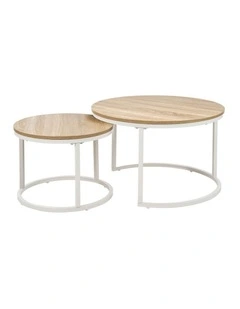Oikiture Set of 2 Coffee Table Round Nesting Side End Table Natural and White
