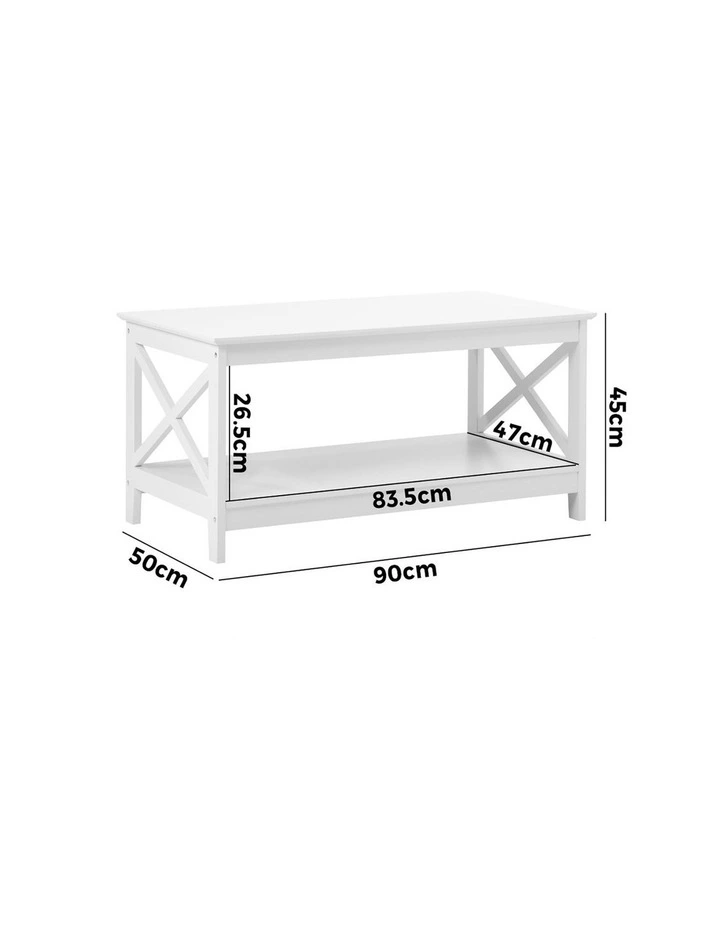 Oikiture Coffee Table Side Tables Storage Rack Shelf 2-Tier Hamptons Furniture image 3