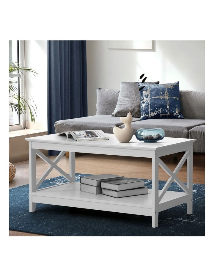 Oikiture Coffee Table Side Tables Storage Rack Shelf 2-Tier Hamptons Furniture image 4
