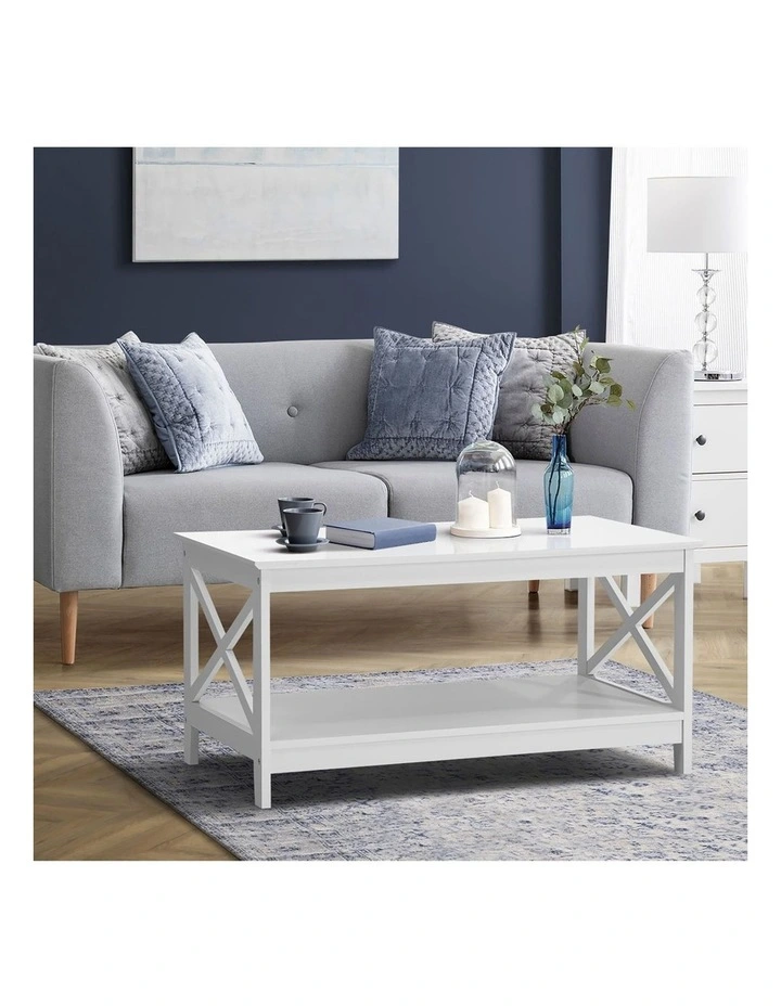 Oikiture Coffee Table Side Tables Storage Rack Shelf 2-Tier Hamptons Furniture image 5