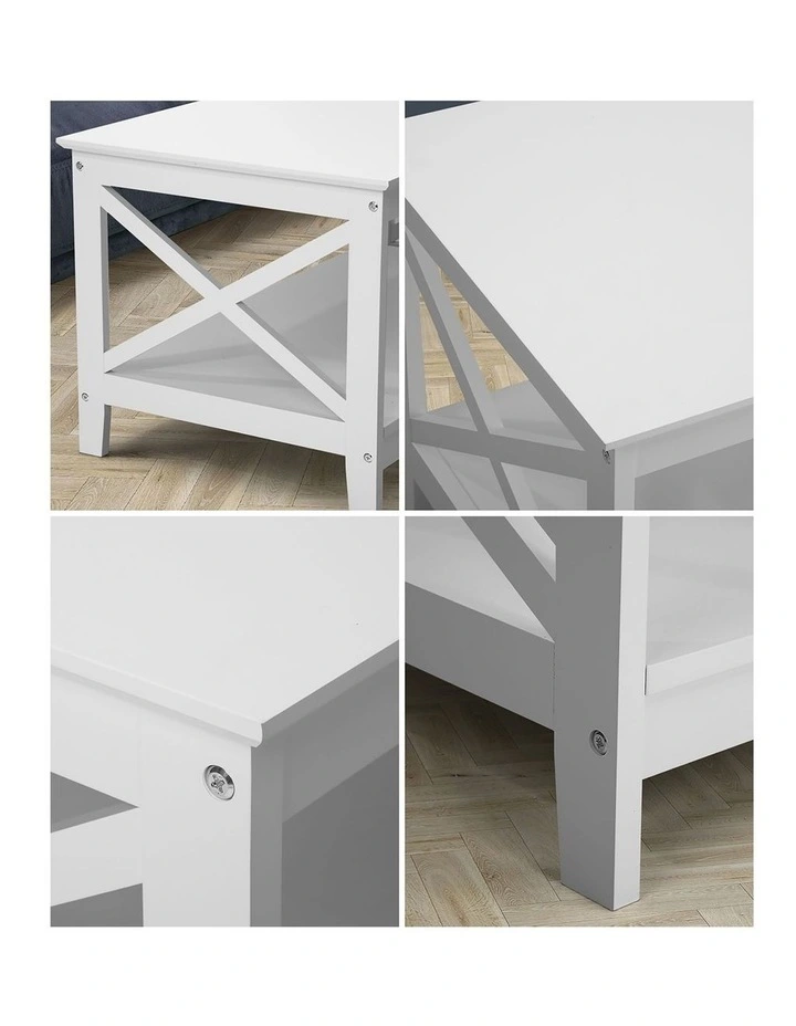 Oikiture Coffee Table Side Tables Storage Rack Shelf 2-Tier Hamptons Furniture image 6