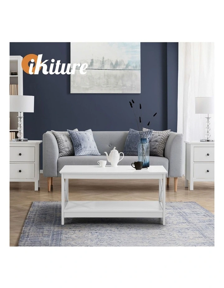 Oikiture Coffee Table Side Tables Storage Rack Shelf 2-Tier Hamptons Furniture image 7