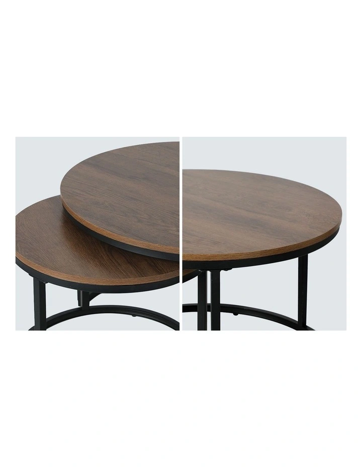 Oikiture Set of 2 Coffee Table Round Nesting Side End Table Walnut & Black image 6