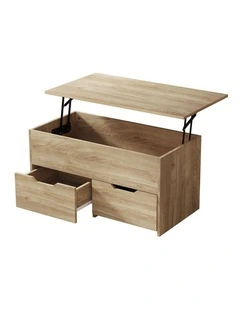 Oikiture Coffee Table Lift Up Top Hidden Storage Laptop Desk 2 Drawers Natural