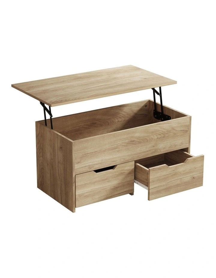 Oikiture Coffee Table Lift Up Top Hidden Storage Laptop Desk 2 Drawers Natural image 5