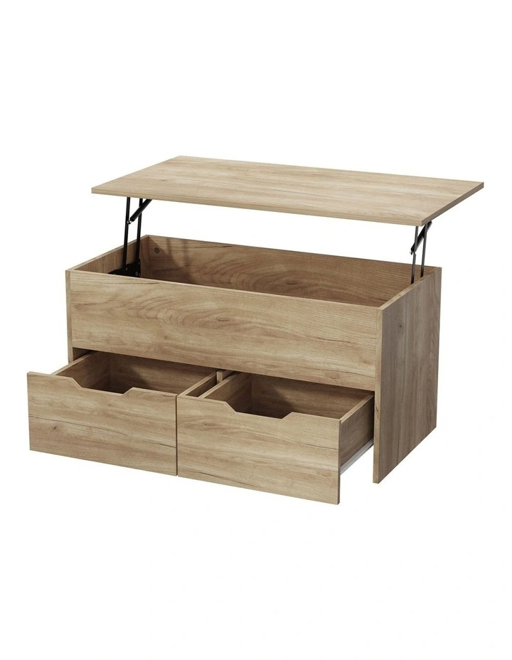 Oikiture Coffee Table Lift Up Top Hidden Storage Laptop Desk 2 Drawers Natural image 7