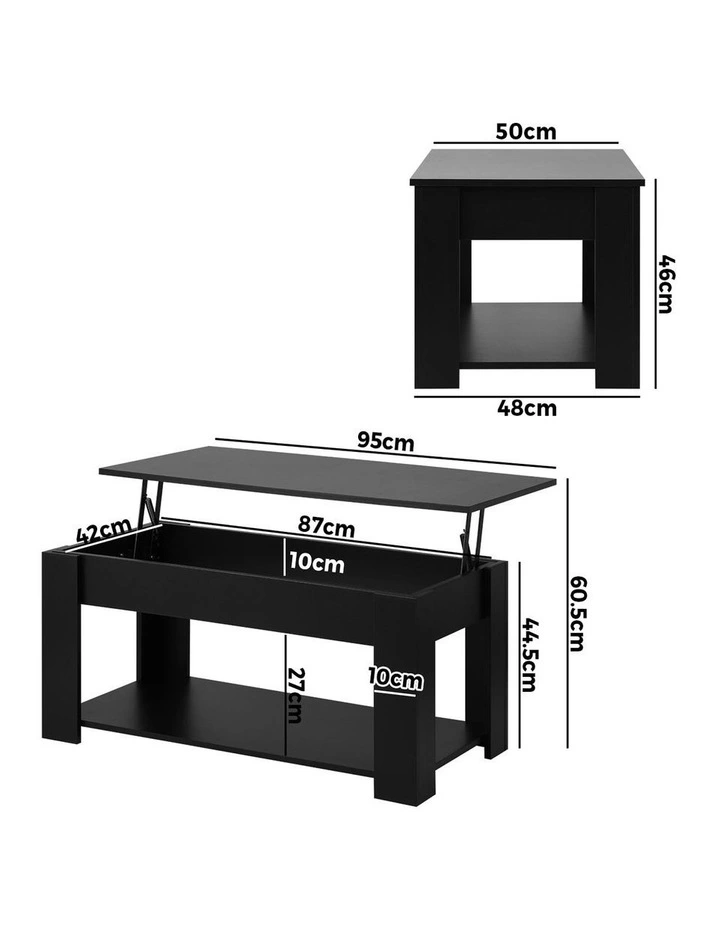 Oikiture Coffee Table Lift Up Top Modern Tables Hidden Book Storage Black image 3