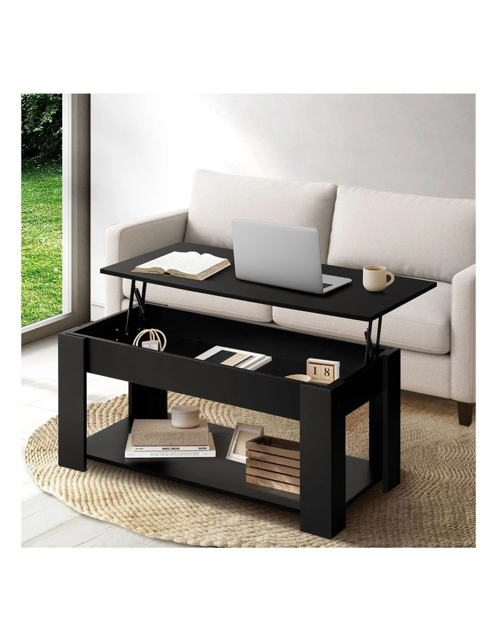 Oikiture Coffee Table Lift Up Top Modern Tables Hidden Book Storage Black image 4