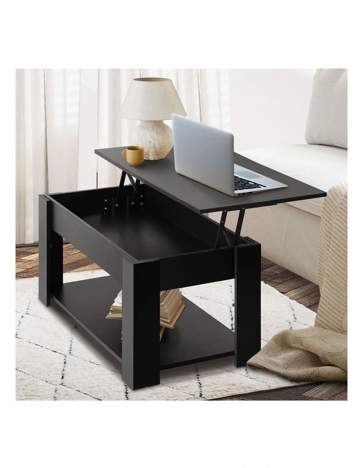 Oikiture Coffee Table Lift Up Top Modern Tables Hidden Book Storage Black image 5