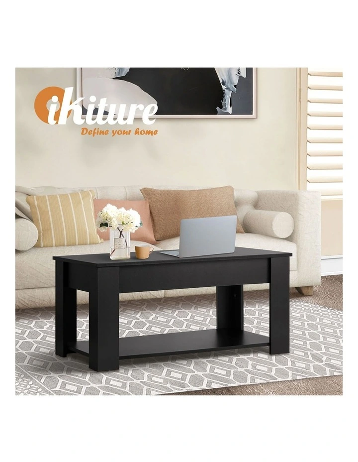 Oikiture Coffee Table Lift Up Top Modern Tables Hidden Book Storage Black image 7