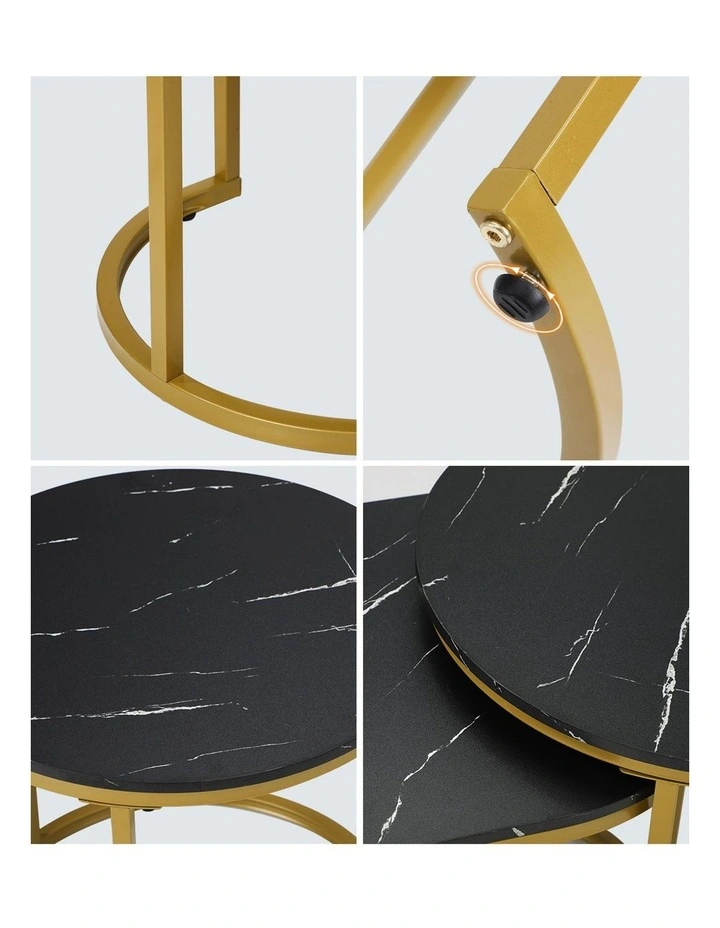 Oikiture Coffee Table Set of 2 Nesting Side End Tables Marble Effect Gold Black image 6