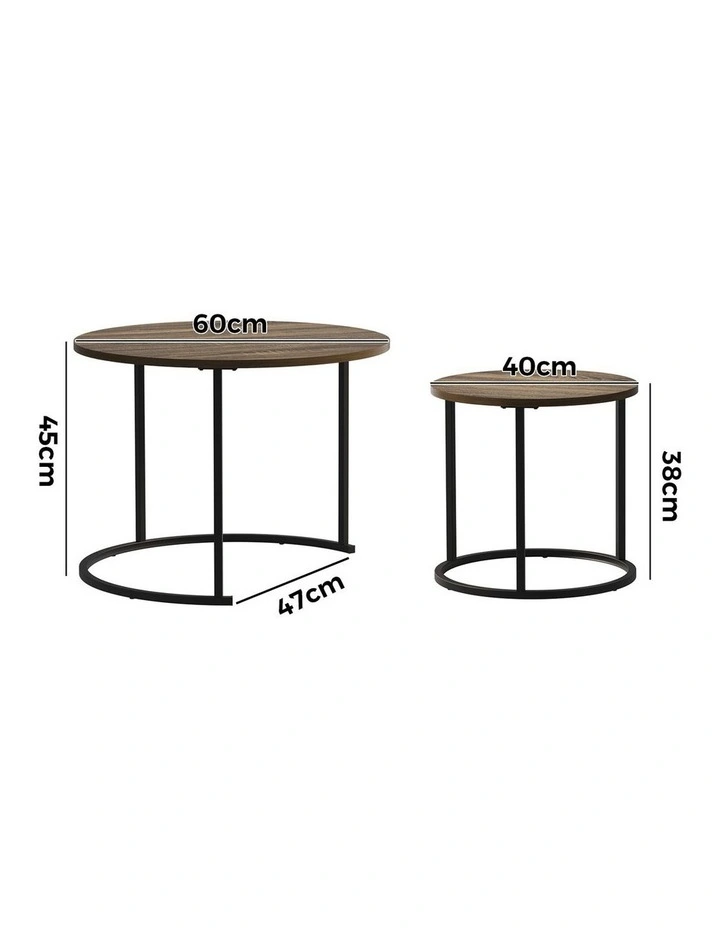 Oikiture Set of 2 Nesting Coffee Table Round Side End Tables Walnut and Black image 3