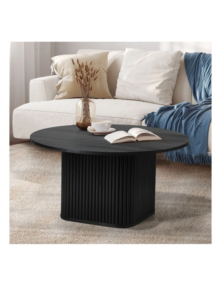 Oikiture Coffee Table Side End Tables Sofa Desk Round Wooden Furniture Black image 4