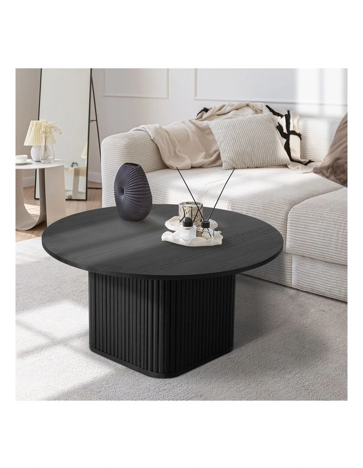 Oikiture Coffee Table Side End Tables Sofa Desk Round Wooden Furniture Black image 5
