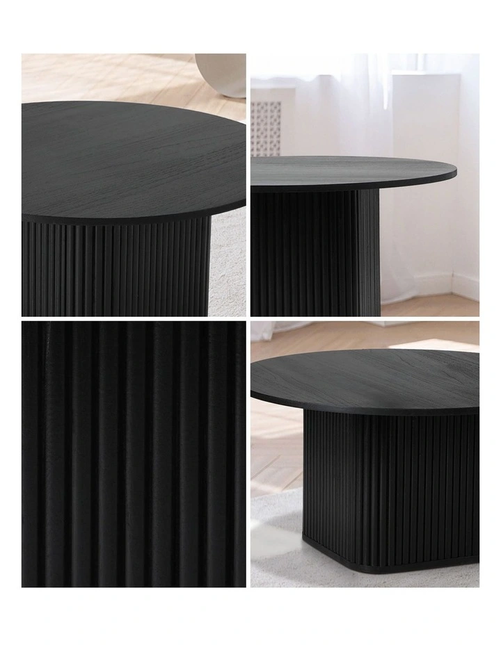 Oikiture Coffee Table Side End Tables Sofa Desk Round Wooden Furniture Black image 6