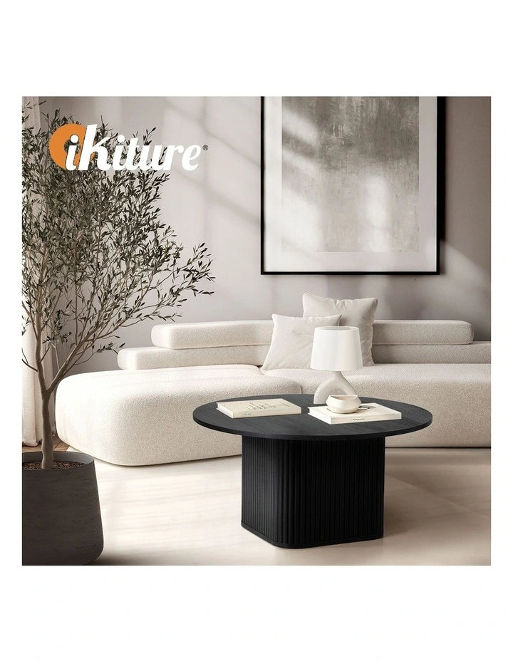 Oikiture Coffee Table Side End Tables Sofa Desk Round Wooden Furniture Black image 7