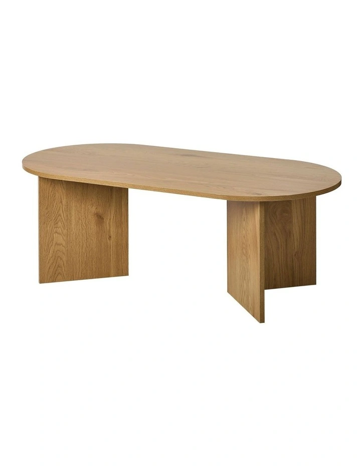 Oikiture Coffee Table Sofa End Table Oval Side Cafe Desk Timber Natural image 1