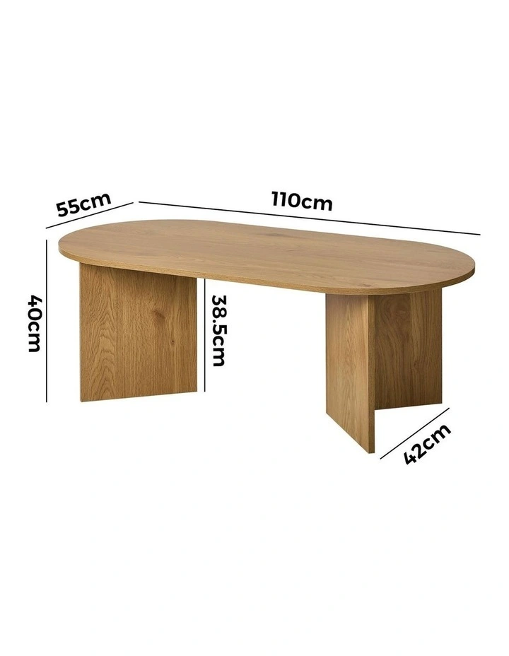 Oikiture Coffee Table Sofa End Table Oval Side Cafe Desk Timber Natural image 3