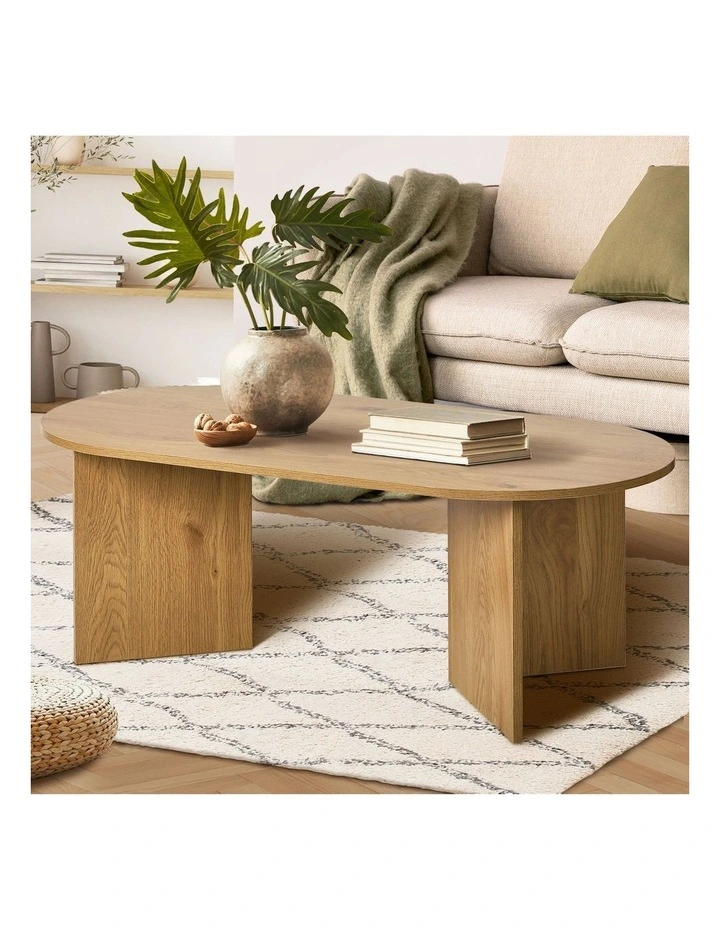 Oikiture Coffee Table Sofa End Table Oval Side Cafe Desk Timber Natural image 4