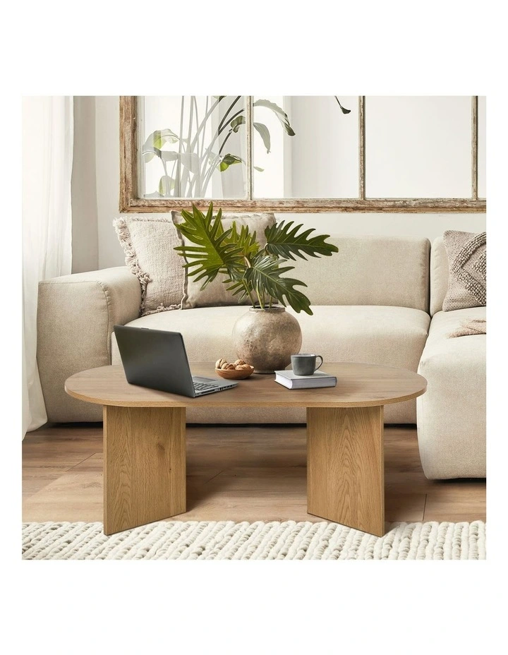 Oikiture Coffee Table Sofa End Table Oval Side Cafe Desk Timber Natural image 5