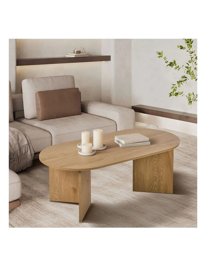 Oikiture Coffee Table Sofa End Table Oval Side Cafe Desk Timber Natural image 7